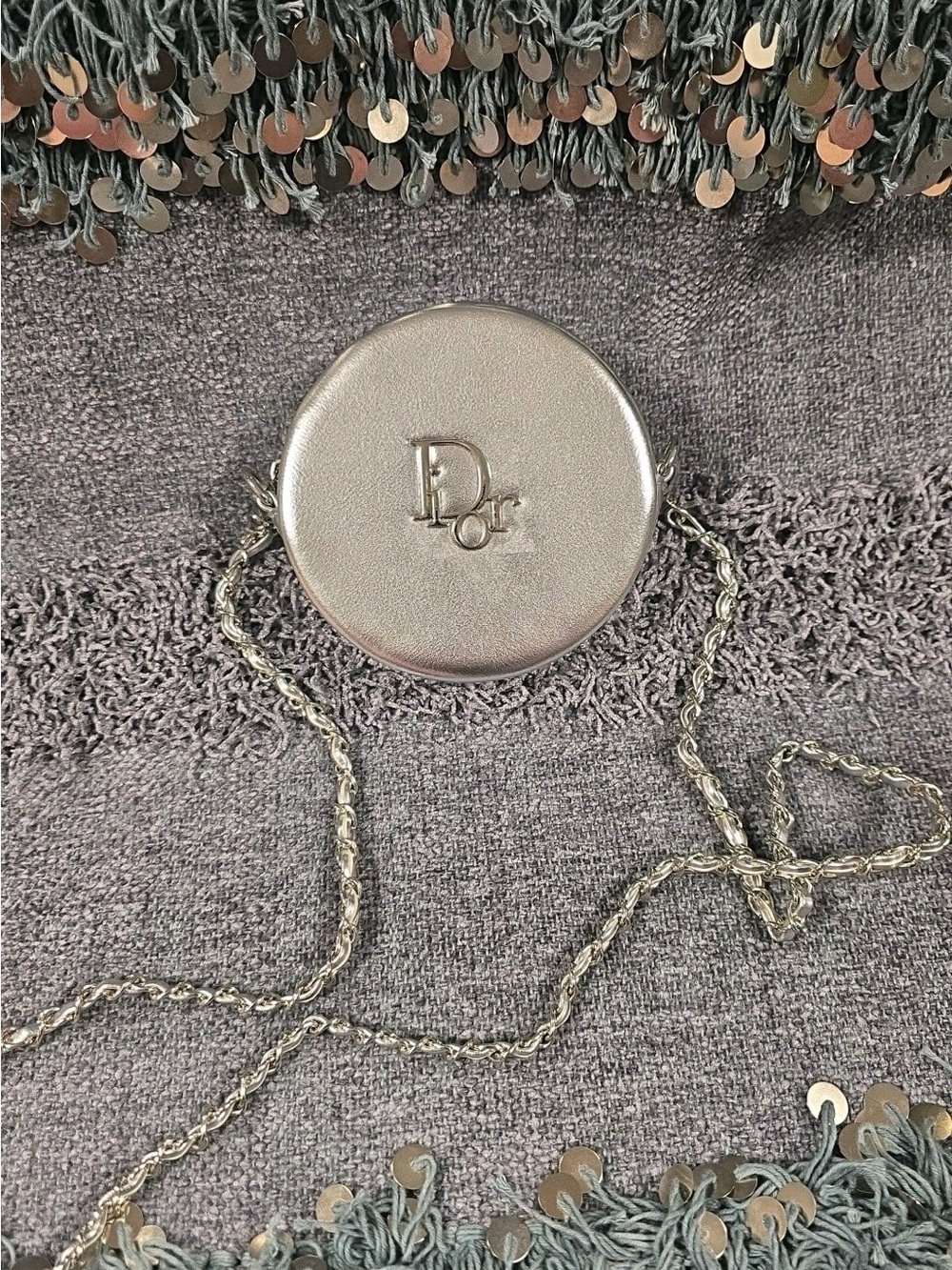 Source Unknown Silver Dior Round Crossbody Bag